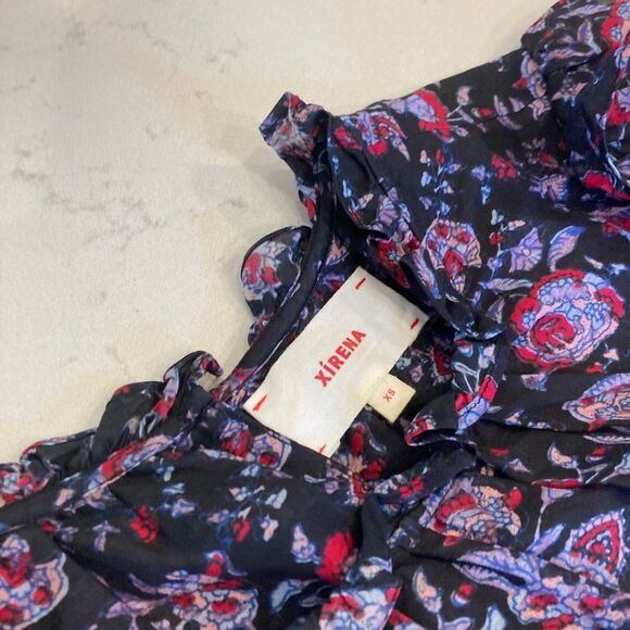 Xirena Lanie Purple Cottage Core Floral Ruffle Silk Blend Long Sleeve Blouse XS - Picture 6 of 11